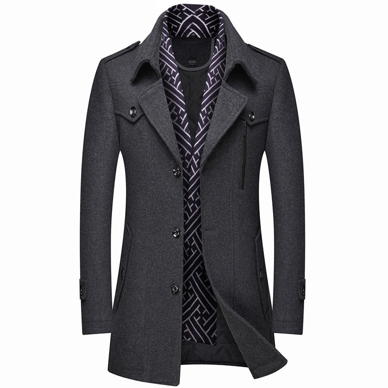 Men's Wool Trench Coat Winter Padded Middle Long Parkas - Starttech Online Market