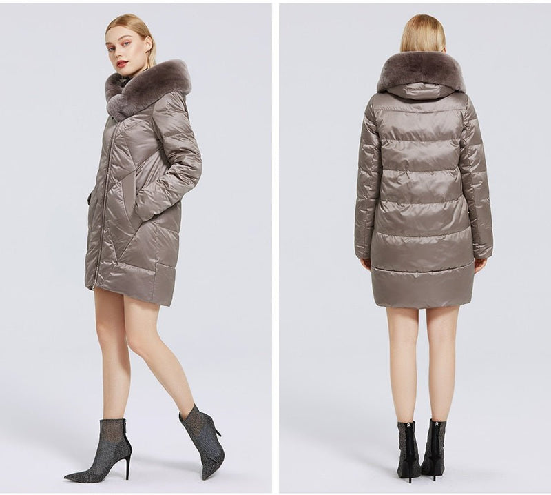 MIEGOFCE New Women's Cotton Coat With Stylish Fur Collar Rex Rabbit Long Winter Jacket - Starttech Online Market