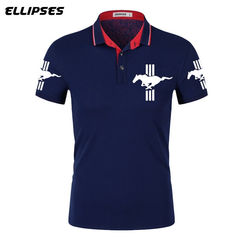 Mustang Polo Shirt for Man Summer Mustang Logo Polo Shirt Short Sleeve Male Cotton Turn-down Collar Tops Polo Shirt Men - Starttech Online Market