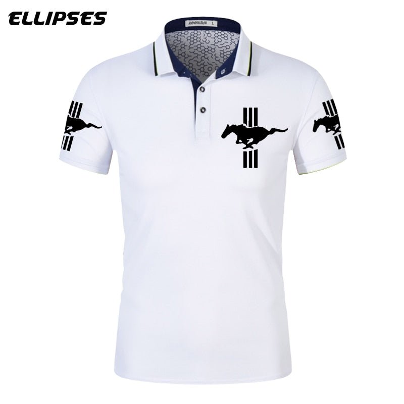 Mustang Polo Shirt for Man Summer Mustang Logo Polo Shirt Short Sleeve Male Cotton Turn-down Collar Tops Polo Shirt Men - Starttech Online Market