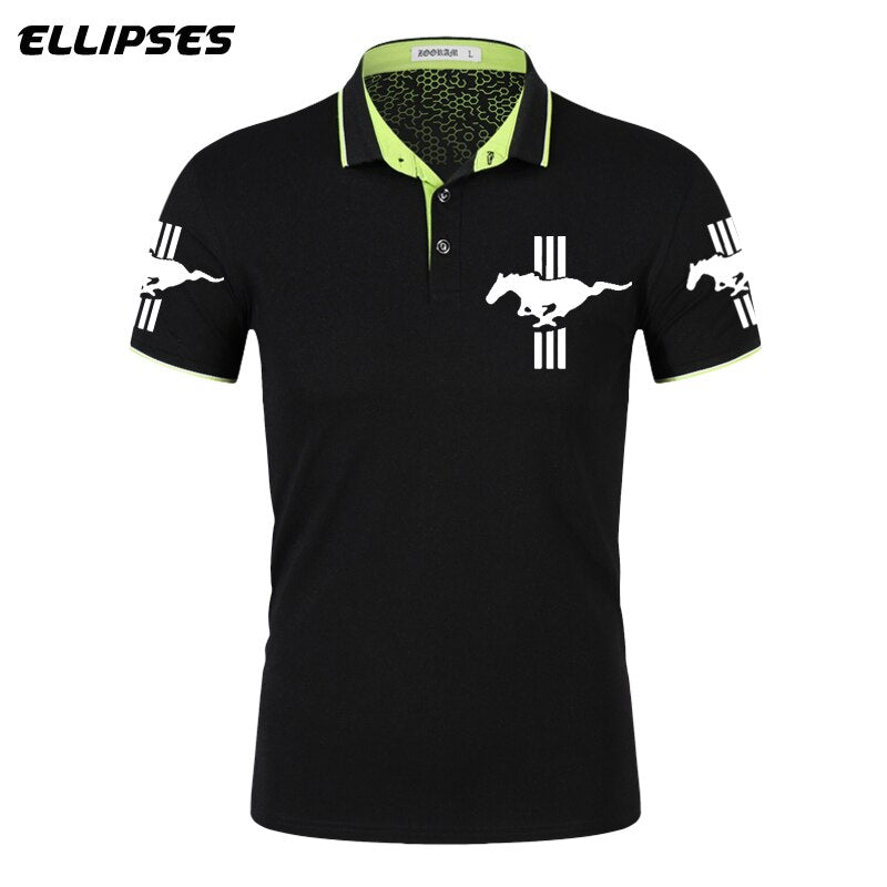 Mustang Polo Shirt for Man Summer Mustang Logo Polo Shirt Short Sleeve Male Cotton Turn-down Collar Tops Polo Shirt Men - Starttech Online Market
