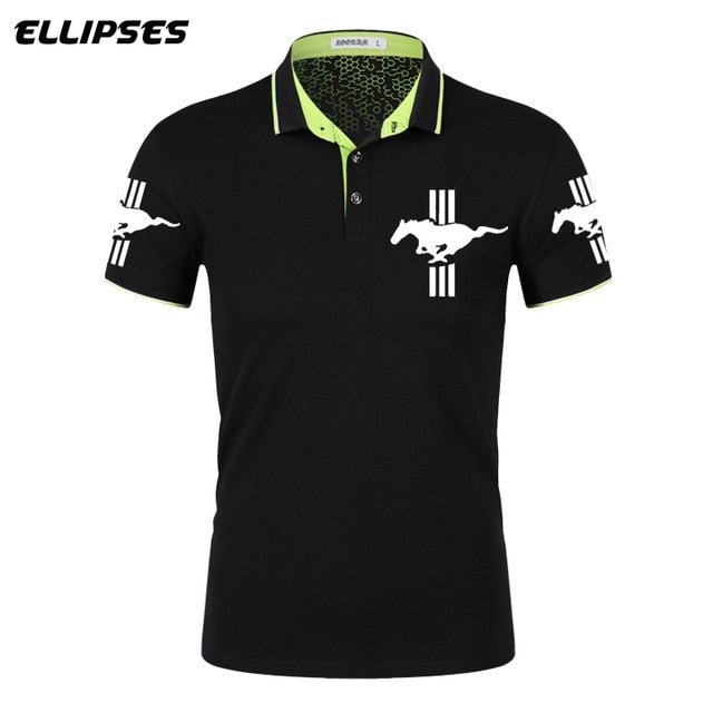 Mustang Polo Shirt for Man Summer Mustang Logo Polo Shirt Short Sleeve Male Cotton Turn-down Collar Tops Polo Shirt Men - Starttech Online Market