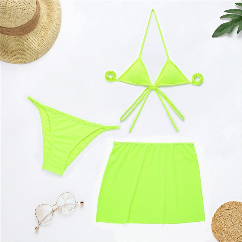 New Fluorescent Color Three-piece Swimsuit Amazon Mesh Bikini Set Swimsuit - Starttech Online Market