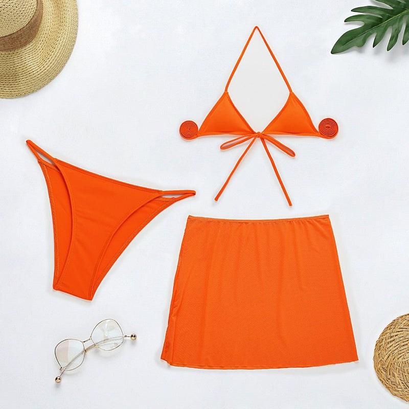 New Fluorescent Color Three-piece Swimsuit Amazon Mesh Bikini Set Swimsuit - Starttech Online Market