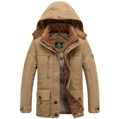 New Men Winter Jackets and Coats High Quality Thick Fleece Cotton Padded Hooded Fashion Casual Coat Khaki Military Coat 4XL - Starttech Online Market