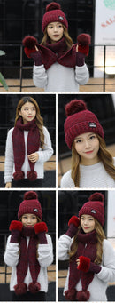 New Women Winter Hat Scarf /Gloves Sets Three Piece Knitted Hats Scarf Sets for Girls - Starttech Online Market