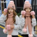 New Women Winter Hat Scarf /Gloves Sets Three Piece Knitted Hats Scarf Sets for Girls - Starttech Online Market