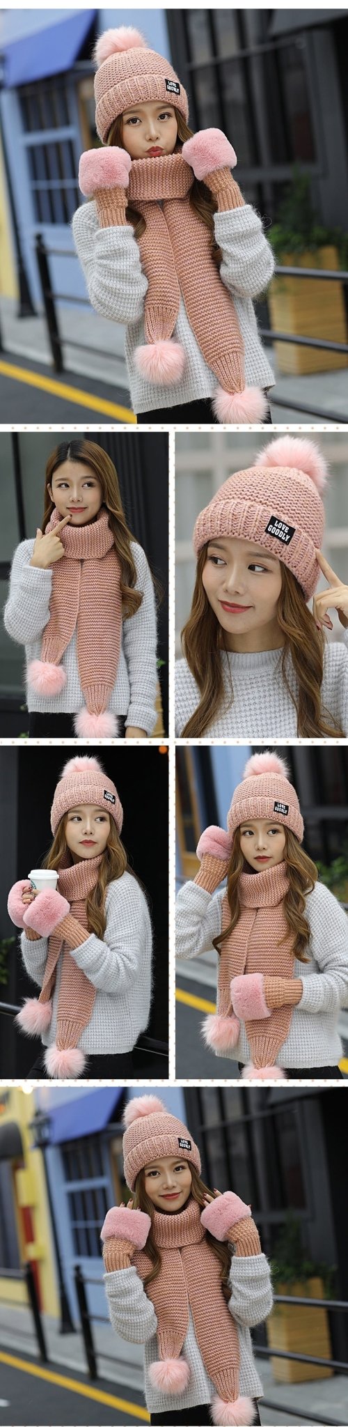 New Women Winter Hat Scarf /Gloves Sets Three Piece Knitted Hats Scarf Sets for Girls - Starttech Online Market