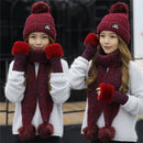 New Women Winter Hat Scarf /Gloves Sets Three Piece Knitted Hats Scarf Sets for Girls - Starttech Online Market