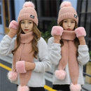 New Women Winter Hat Scarf /Gloves Sets Three Piece Knitted Hats Scarf Sets for Girls - Starttech Online Market