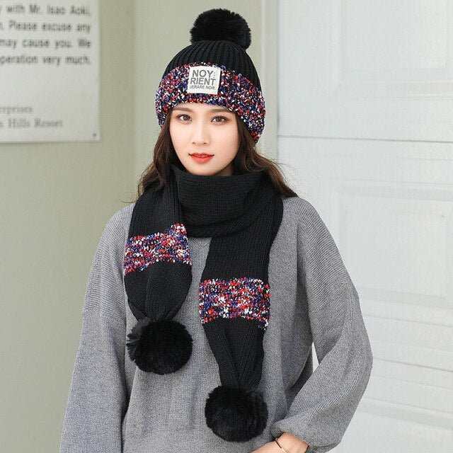 New Women Winter Hat Scarf /Gloves Sets Three Piece Knitted Hats Scarf Sets for Girls - Starttech Online Market