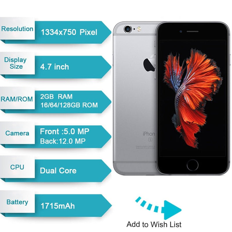 Original Apple iPhone 6s 2GB RAM 16GB 64GB 128GB ROM 4.7" iOS Dual Core 12.0MP Camera fingerprint Unlocked 4G LTE Mobile Phone - Starttech Online Market