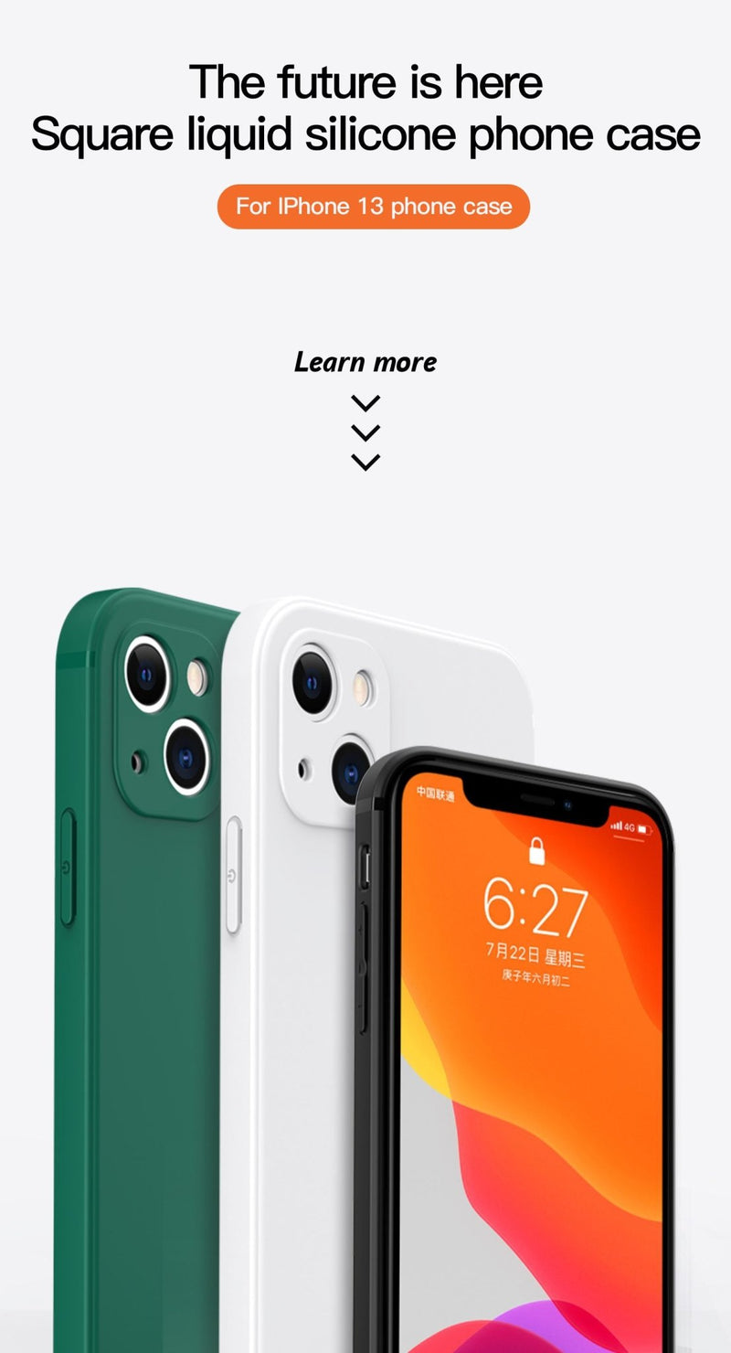 Original Square Liquid Silicone Phone Case For iPhone 13 11 12 Pro Max Mini X XR XS 7 8 Plus SE Shockproof Back Cover - Starttech Online Market