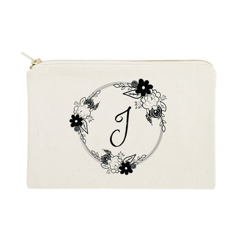 Personalized Monogram Black and White Floral Cosmetic Bag and Travel Make Up Pouch - Starttech Online Market