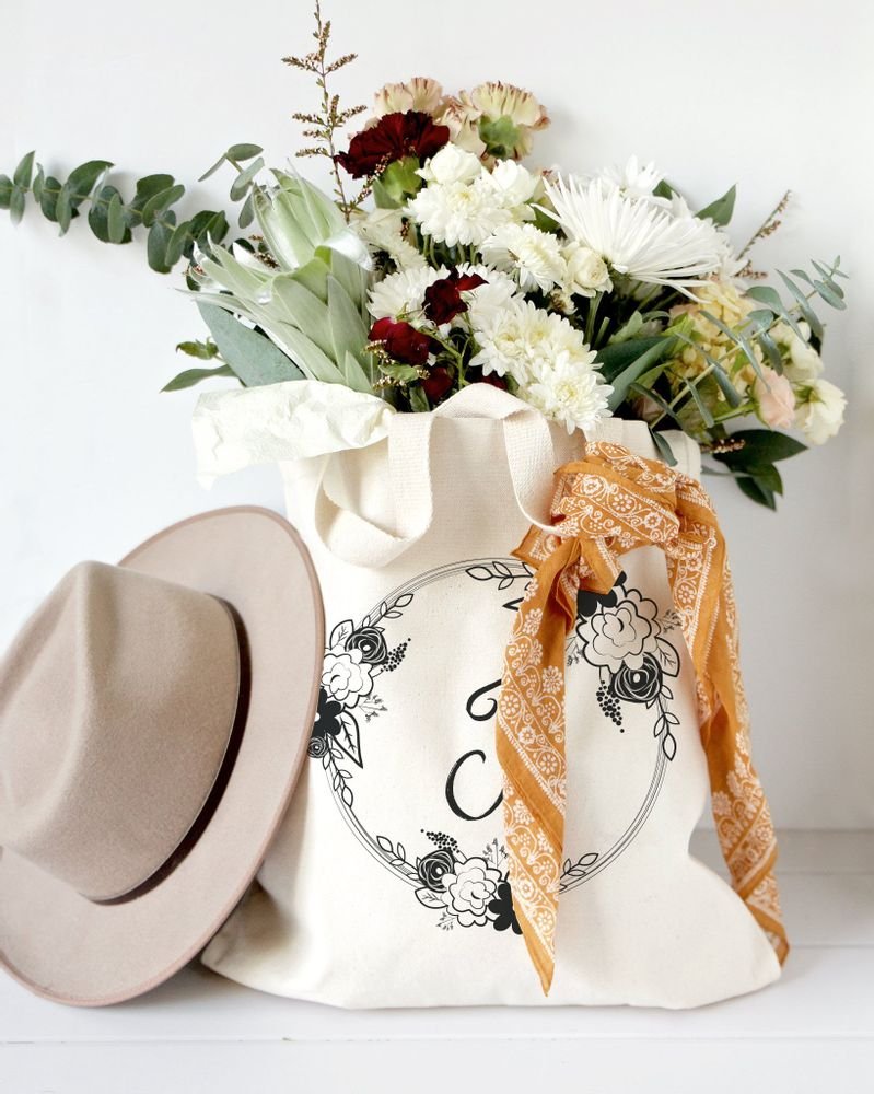 Personalized Monogram Floral Cotton Canvas Tote Bag - Starttech Online Market