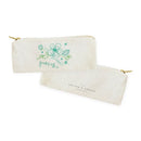 Personalized Name Aqua Floral Cotton Canvas Pencil Case and Travel Pouch - Starttech Online Market