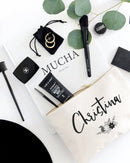 Personalized Name Black and White Floral Cosmetic Bag and Travel Make Up Pouch - Starttech Online Market