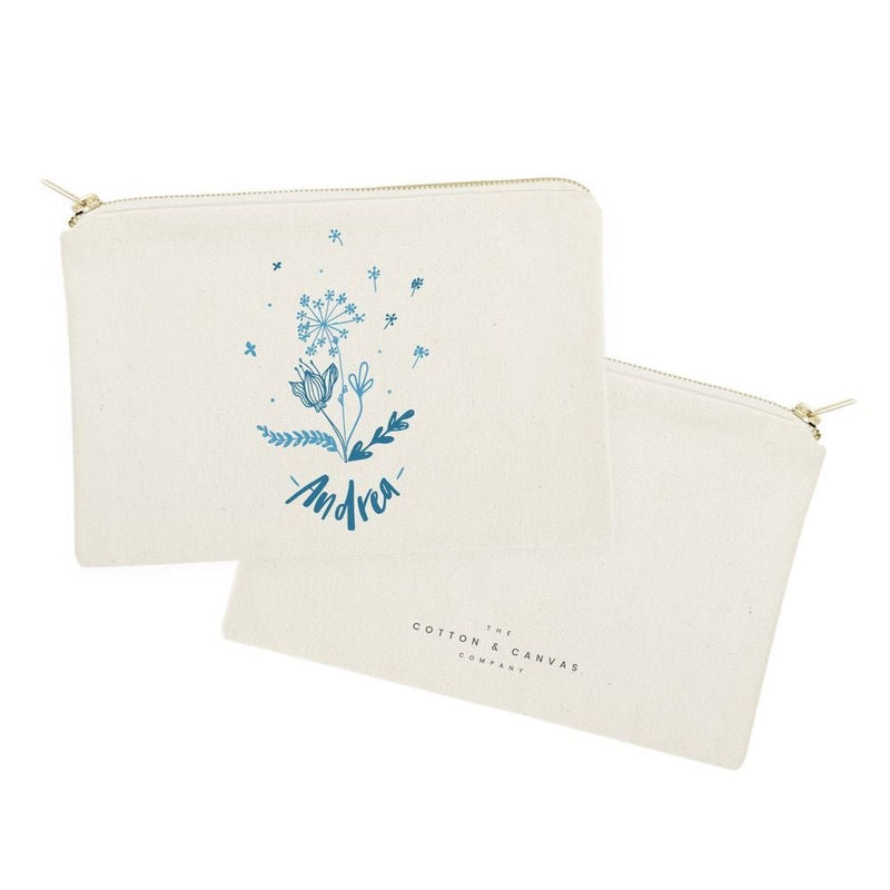 Personalized Name Blue Floral Cosmetic Bag and Travel Make Up Pouch - Starttech Online Market