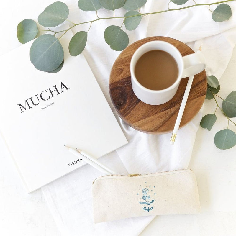 Personalized Name Blue Floral Cotton Canvas Pencil Case and Travel Pouch - Starttech Online Market
