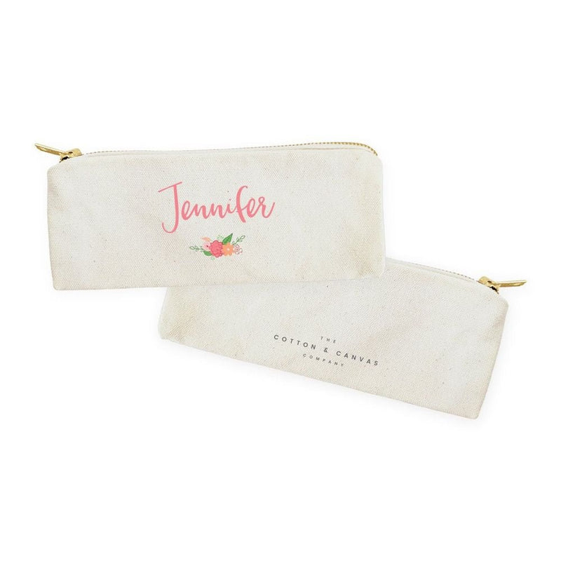 Personalized Name Colored Floral Cotton Canvas Pencil Case and Travel Pouch - Starttech Online Market