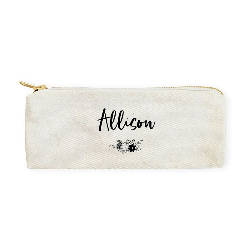 Personalized Name Floral Cotton Canvas Pencil Case and Travel Pouch - Starttech Online Market