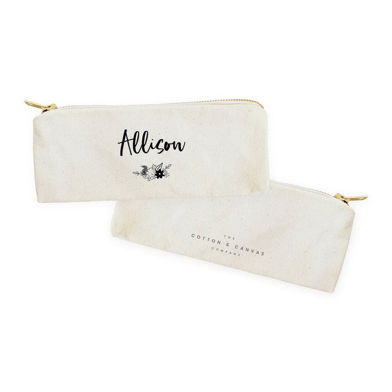 Personalized Name Floral Cotton Canvas Pencil Case and Travel Pouch - Starttech Online Market