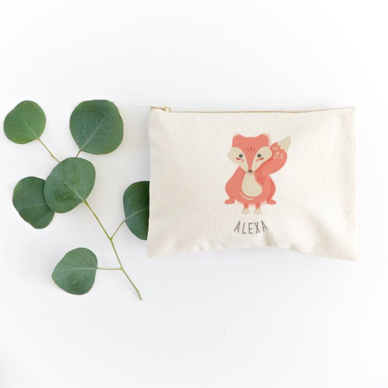 Personalized Name Fox Cotton Canvas Cosmetic Bag - Starttech Online Market