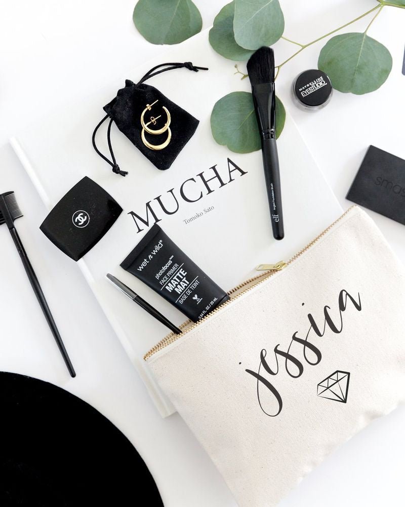 Personalized Name with Diamond Cosmetic Bag and Travel Make Up Pouch - Starttech Online Market
