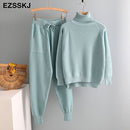 Pieces Set Women Knitted Tracksuit Turtleneck - Starttech Online Market
