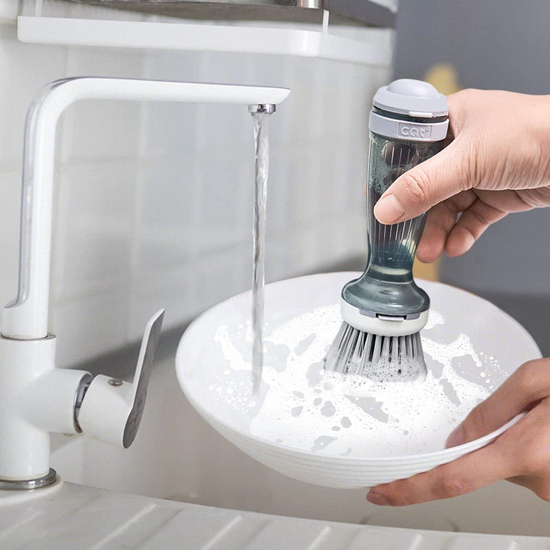 Pot Brush Dish Brush Dish Scrub Brush With Soap Dispenser For Dishes Kitchen Sink Pot Pan Scrubbing 1 Brush 2 Refills - Starttech Online Market