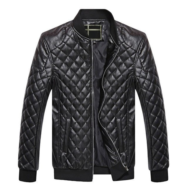 Puimentiua Men's PU Leather jacket stand collar men's thick warm clothing motorcycle leather jacket - Starttech Online Market