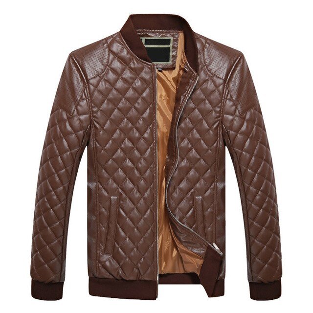 Puimentiua Men's PU Leather jacket stand collar men's thick warm clothing motorcycle leather jacket - Starttech Online Market