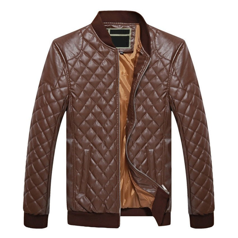 Puimentiua Men's PU Leather jacket stand collar men's thick warm clothing motorcycle leather jacket - Starttech Online Market