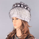 Raglaido Fur Hats for Women Winter Real Rex Rabbit Hat floral kniting female warm snow caps ladies elegant princess hat LQ11299 - Starttech Online Market
