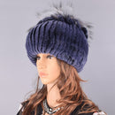 Raglaido Fur Hats for Women Winter Real Rex Rabbit Hat floral kniting female warm snow caps ladies elegant princess hat LQ11299 - Starttech Online Market