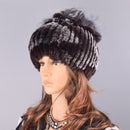 Raglaido Fur Hats for Women Winter Real Rex Rabbit Hat floral kniting female warm snow caps ladies elegant princess hat LQ11299 - Starttech Online Market