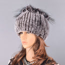 Raglaido Fur Hats for Women Winter Real Rex Rabbit Hat floral kniting female warm snow caps ladies elegant princess hat LQ11299 - Starttech Online Market