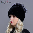 Raglaido Fur Hats for Women Winter Real Rex Rabbit Hat floral kniting female warm snow caps ladies elegant princess hat LQ11299 - Starttech Online Market