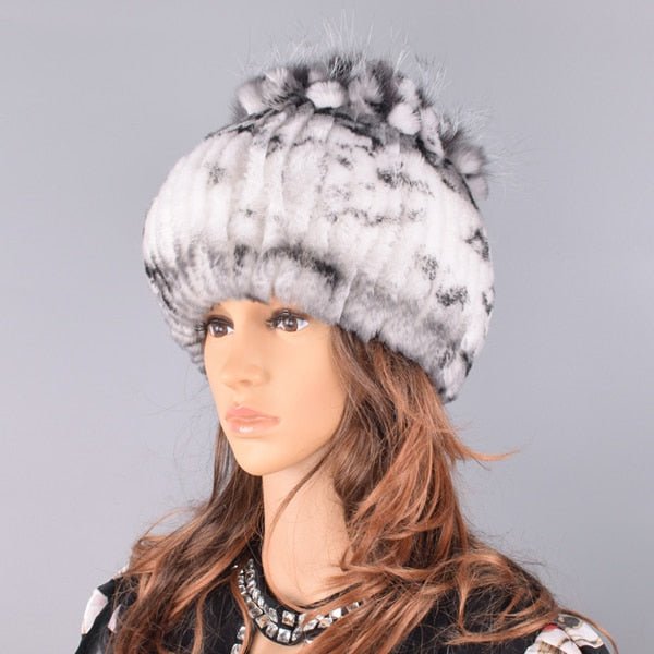 Raglaido Fur Hats for Women Winter Real Rex Rabbit Hat floral kniting female warm snow caps ladies elegant princess hat LQ11299 - Starttech Online Market