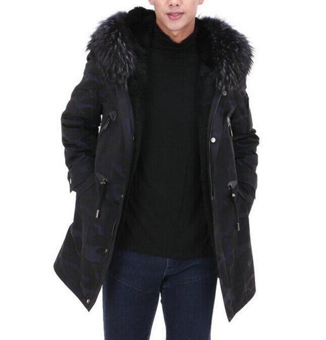 Real Fur Parka Men Winter Jacket Real Raccoon Fur Natural Raccoon Hooded Long Coats Male Military Camouflage Jackets Clothing - Starttech Online Market