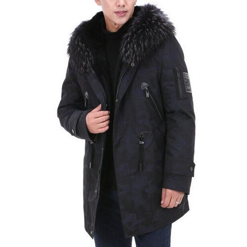 Real Fur Parka Men Winter Jacket Real Raccoon Fur Natural Raccoon Hooded Long Coats Male Military Camouflage Jackets Clothing - Starttech Online Market