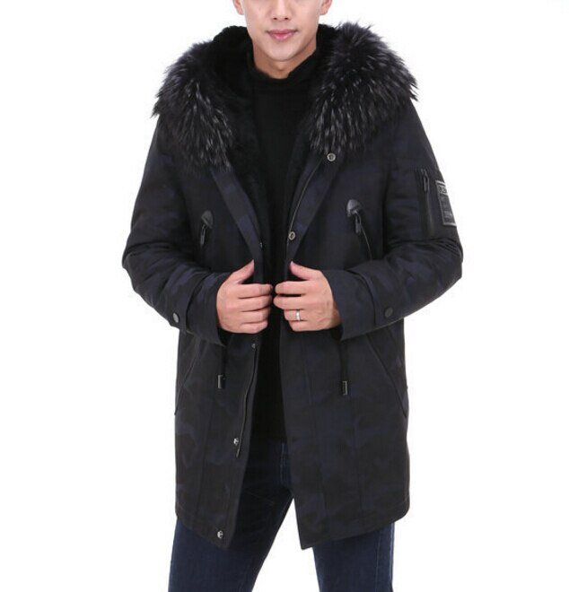 Real Fur Parka Men Winter Jacket Real Raccoon Fur Natural Raccoon Hooded Long Coats Male Military Camouflage Jackets Clothing - Starttech Online Market