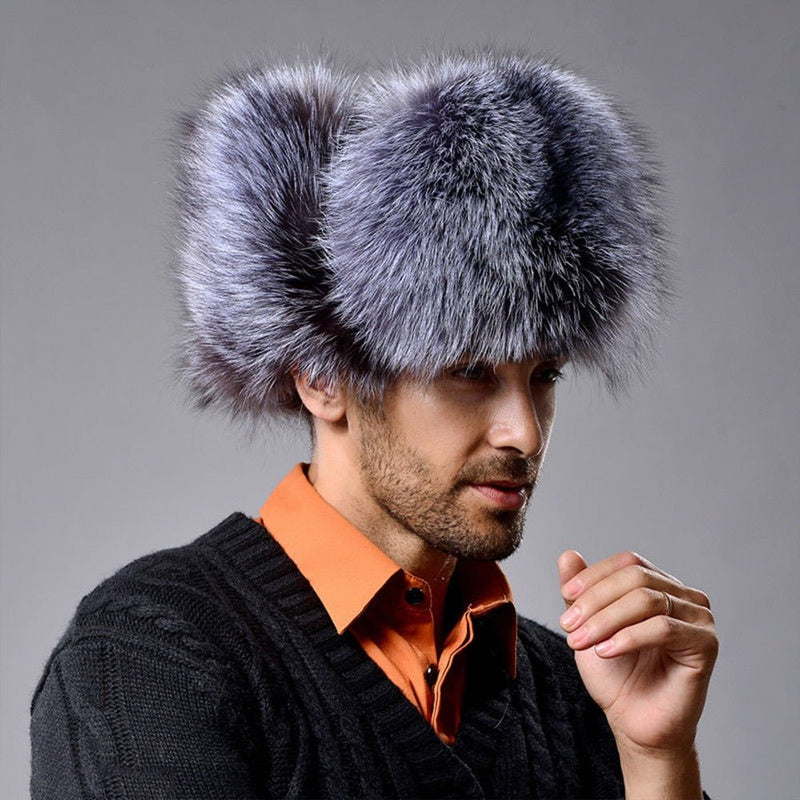 Russian Men Lamb leather bomber Faux Raccoon Fur hat winter hats with earmuffs trapper earflap Ski Outdoor cap man black hat - Starttech Online Market