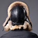 Russian Men Lamb leather bomber Faux Raccoon Fur hat winter hats with earmuffs trapper earflap Ski Outdoor cap man black hat - Starttech Online Market