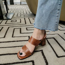 Sheepskin Wood Grain Chunky Heel Square Toe Buckle Sandals - Starttech Online Market