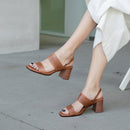 Sheepskin Wood Grain Chunky Heel Square Toe Buckle Sandals - Starttech Online Market