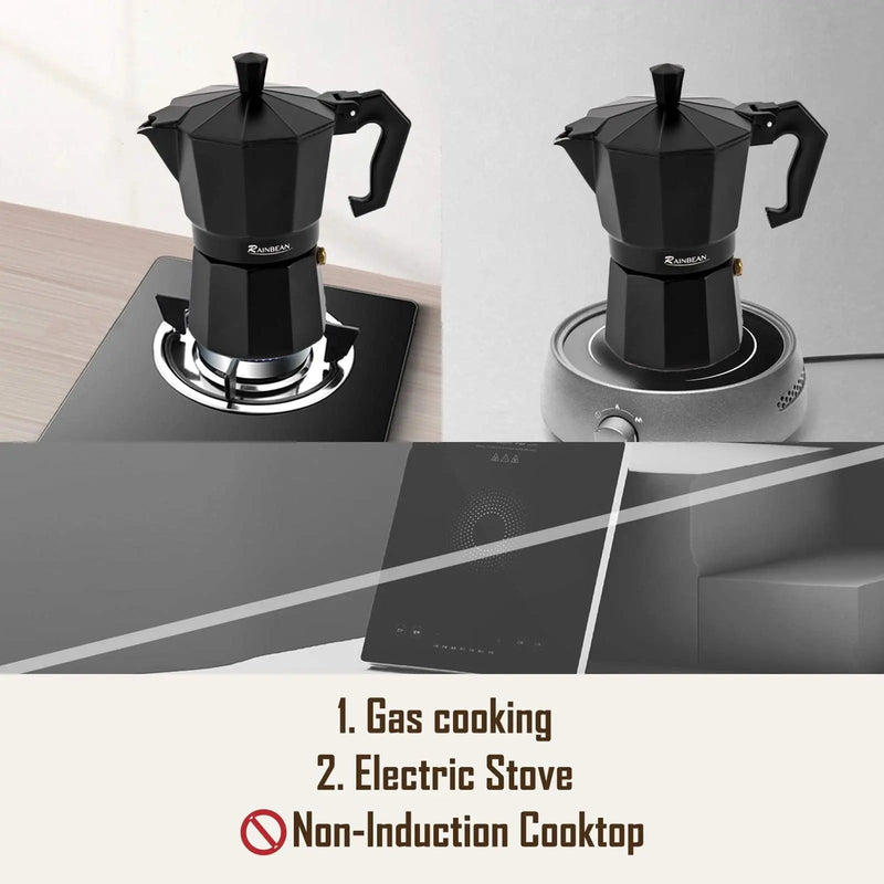 Stovetop Espresso Maker Espresso Cup Moka Pot Classic Cafe Maker Percolator Coffee Maker Italian Espresso for Gas or Electric Aluminum Black Gift package with 2 cups - Starttech Online Market