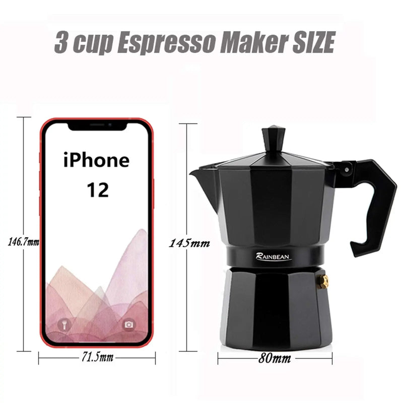 Stovetop Espresso Maker Espresso Cup Moka Pot Classic Cafe Maker Percolator Coffee Maker Italian Espresso for Gas or Electric Aluminum Black Gift package with 2 cups - Starttech Online Market