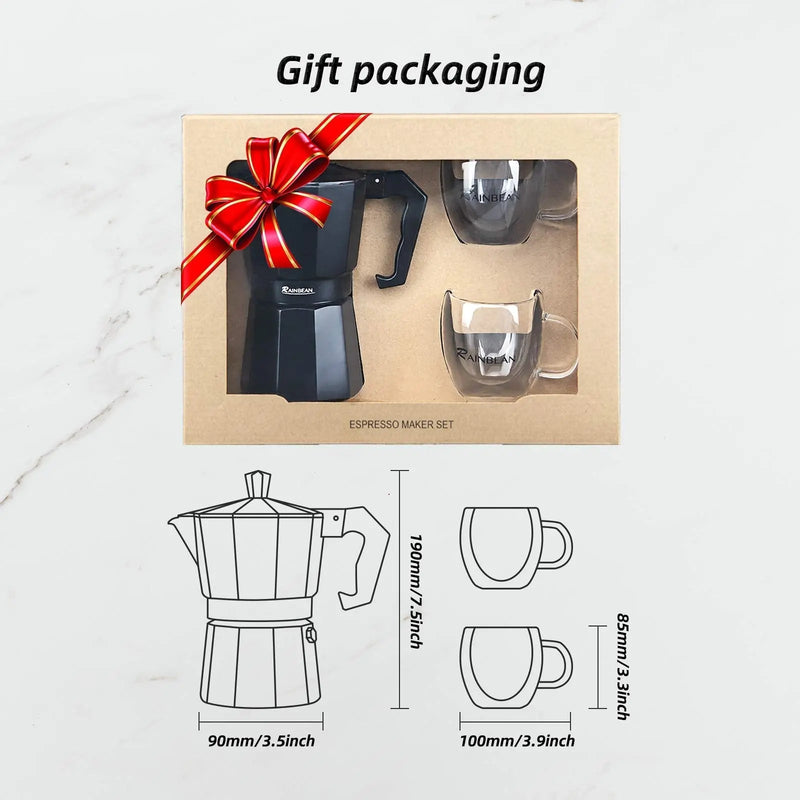 Stovetop Espresso Maker Espresso Cup Moka Pot Classic Cafe Maker Percolator Coffee Maker Italian Espresso for Gas or Electric Aluminum Black Gift package with 2 cups - Starttech Online Market