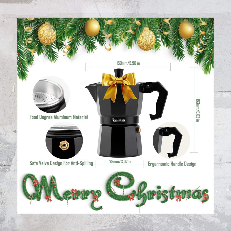 Stovetop Espresso Maker Espresso Cup Moka Pot Classic Cafe Maker Percolator Coffee Maker Italian Espresso for Gas or Electric Aluminum Black Gift package with 2 cups - Starttech Online Market